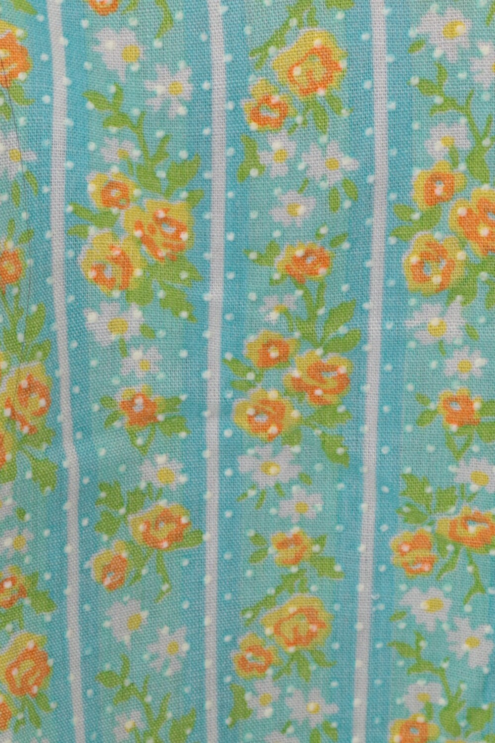 70s Floral Tank Top Blue Cotton Blend Mod Sleeveless Shirt Medium Large