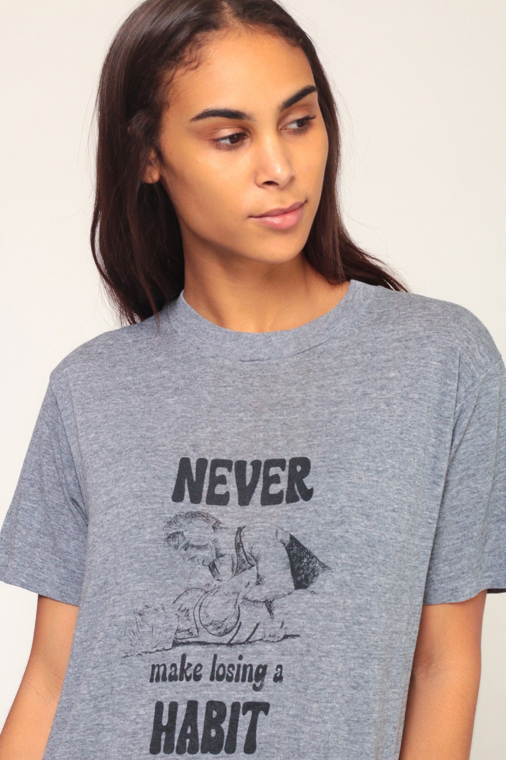 80s Wrestling Graphic T-Shirt Never Make Losing A Habit Grey Medium