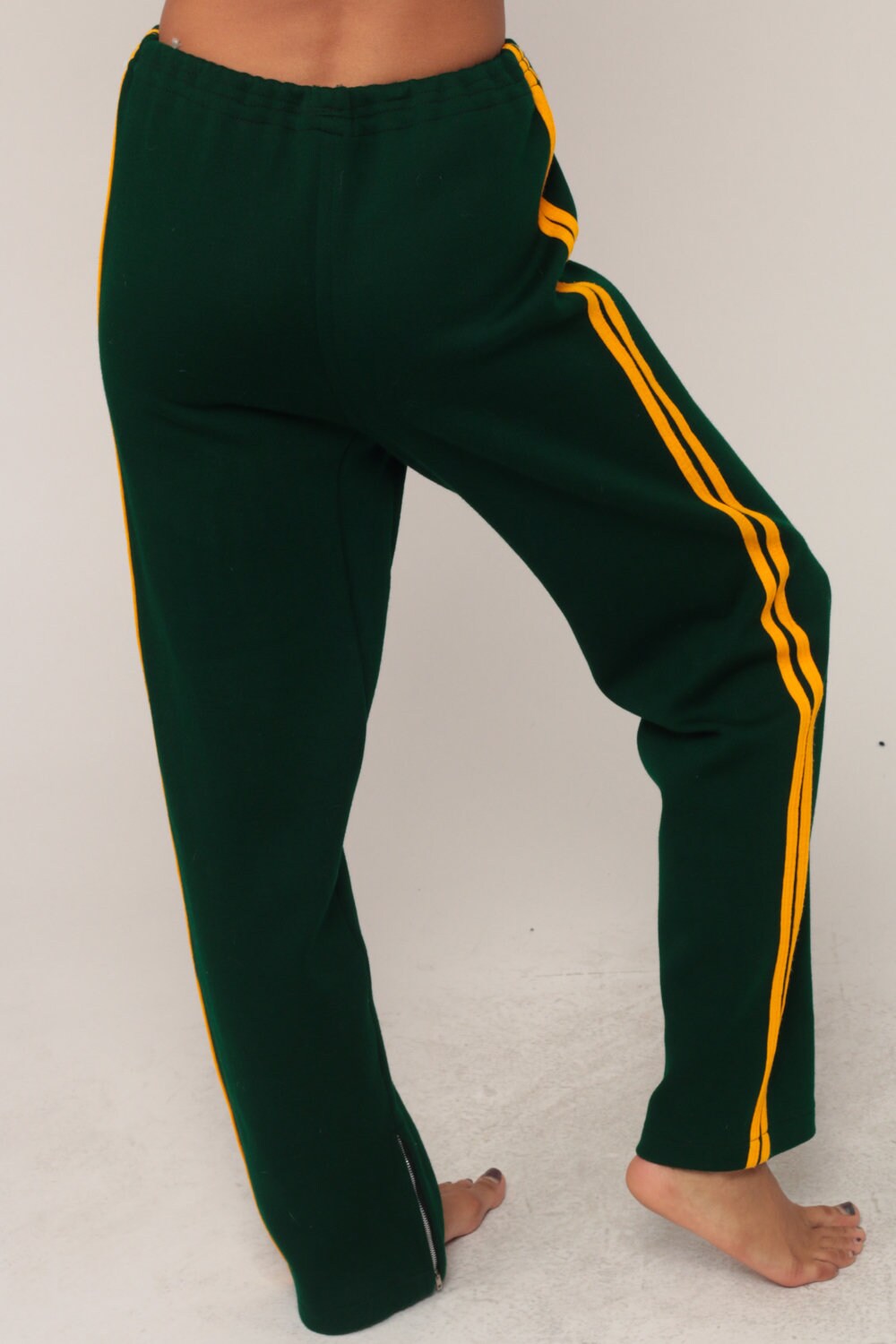 80s Green Sweatpants Yellow Stripe Track Pants Unisex Extra Large XL