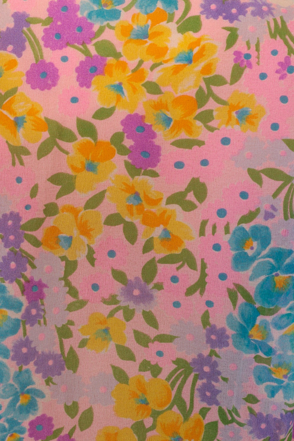 70s Floral Sheer Button-Up Blouse Purple Pink Blue Long Sleeve Medium Large