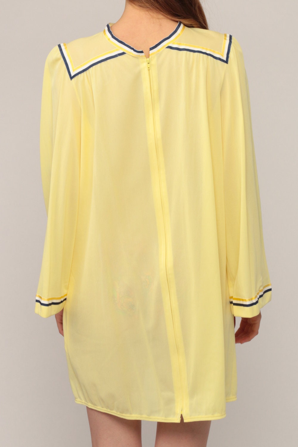 70s Yellow Nightgown Bell Sleeve Tent Cut Nylon Slip Dress Large