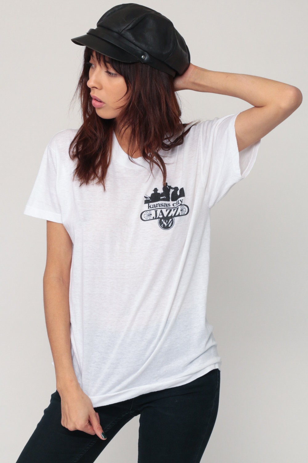 80s Kansas City Jazz Graphic T-Shirt Paper Thin Music Tee Medium