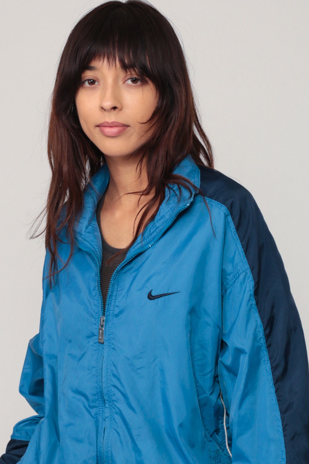 90s Nike Blue Striped Windbreaker Jacket Zip Shell Medium