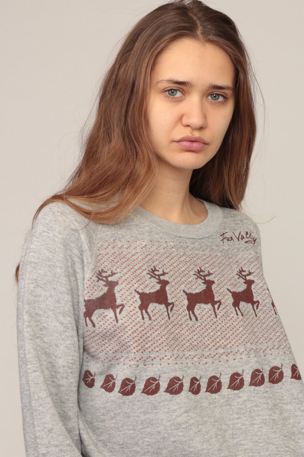 80s Deer Graphic Sweatshirt Unisex Pullover Cotton Blend Medium