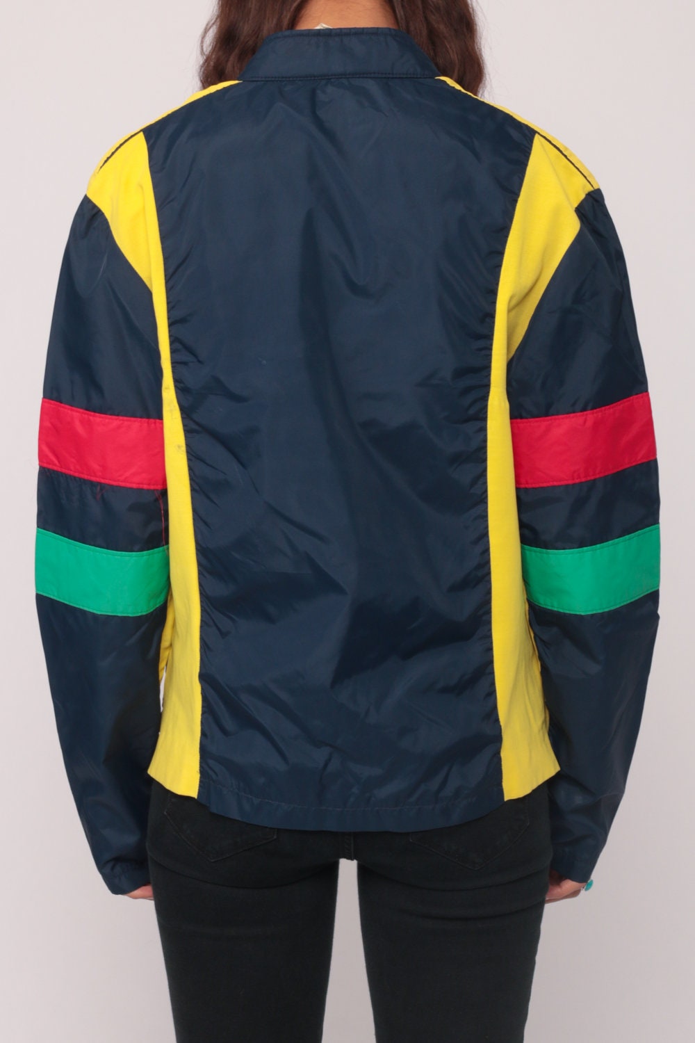 70s Roffe Windbreaker Jacket Navy Striped Lightweight Unisex Extra Small