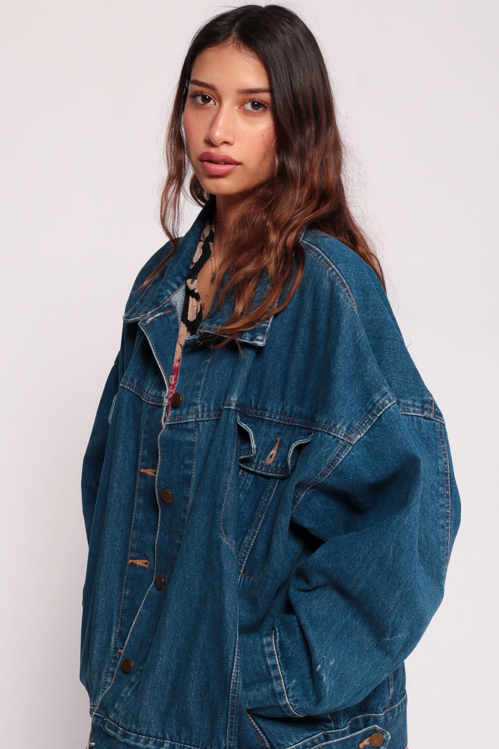 80s Blue Stone Wash Denim Jacket Unisex Button Up Extra Large
