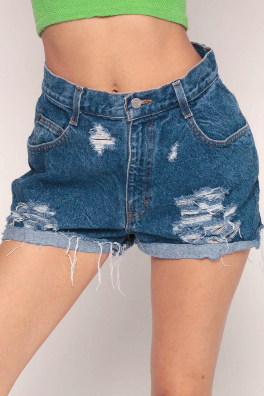 80s Gitano High Waisted Denim Cutoff Shorts Ripped Blue Small