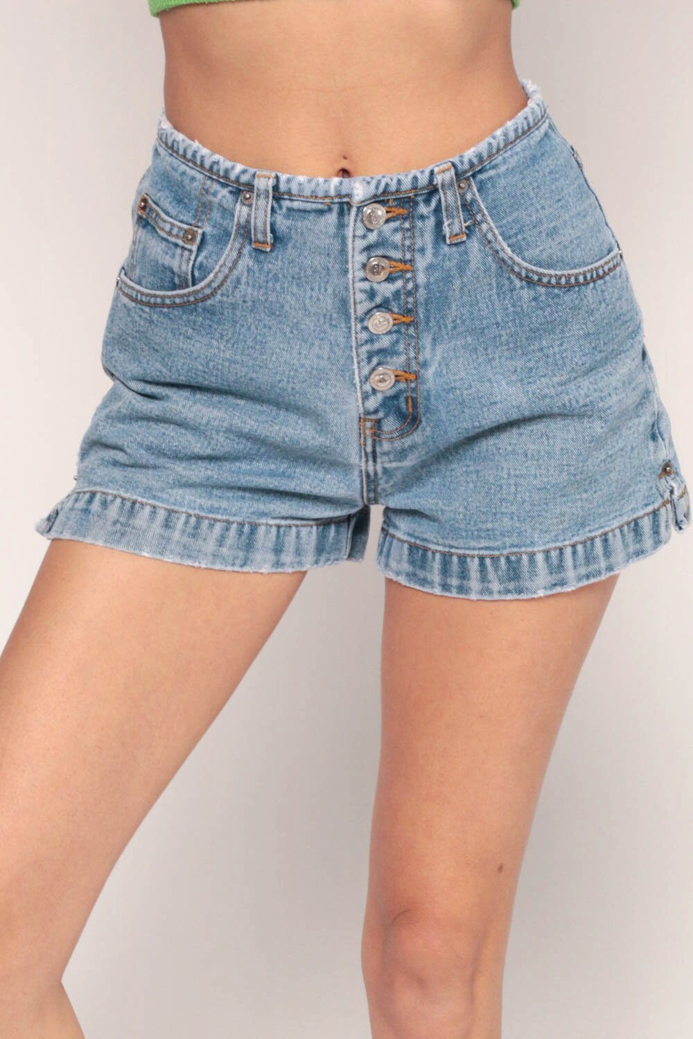 90s Blue Denim High-Waisted Shorts Button Fly Extra Small XS