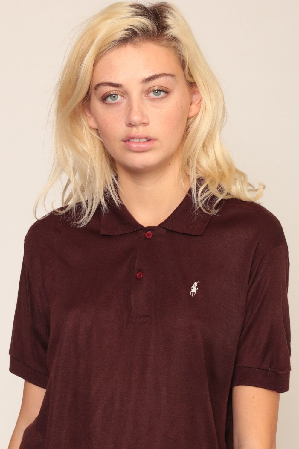 80s Ralph Lauren Polo Shirt Brown Cotton Button-Up Short Sleeve Extra Large XXL