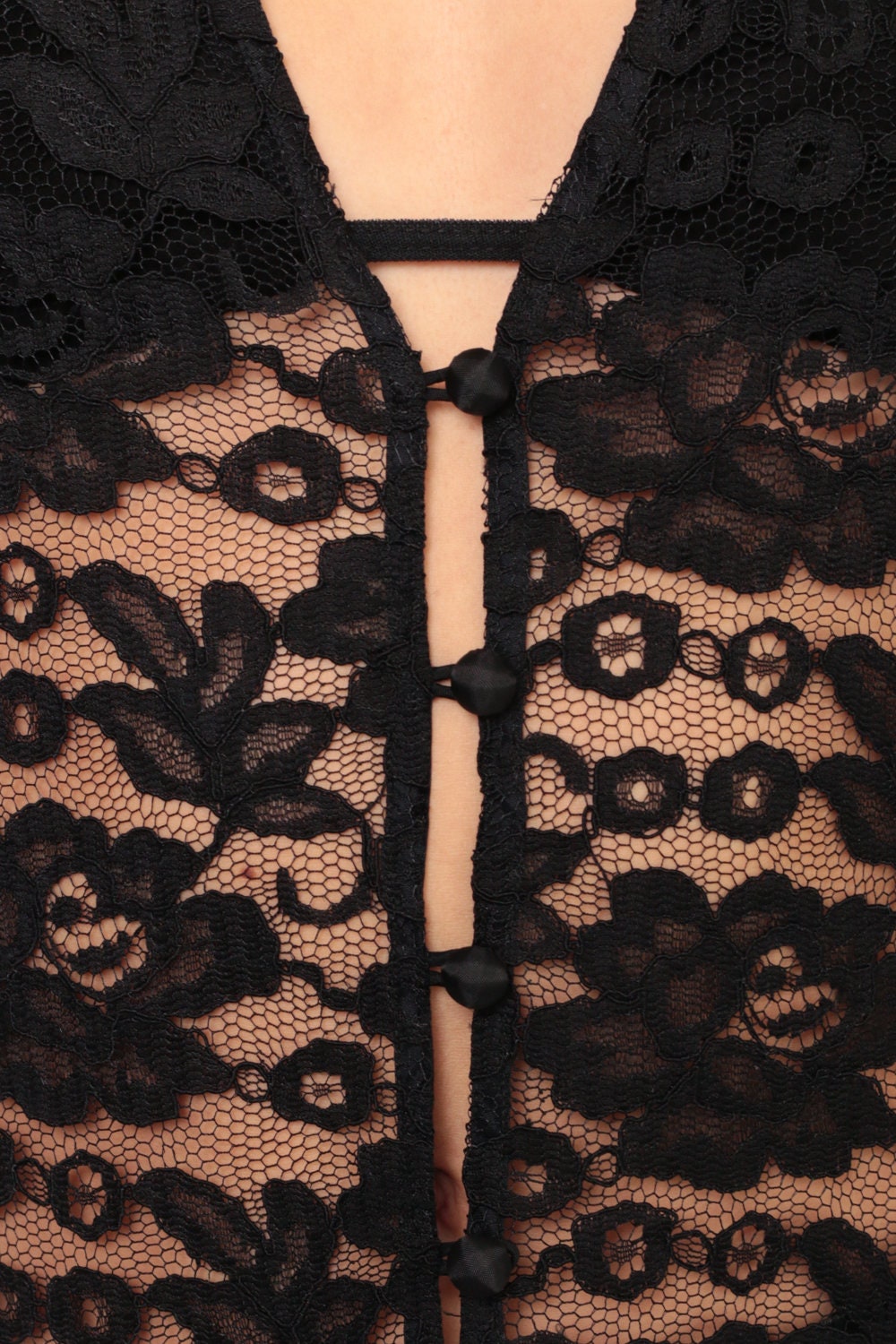 90s Black Lace Button-Up Vest Sheer Sleeveless Top Extra Small XS
