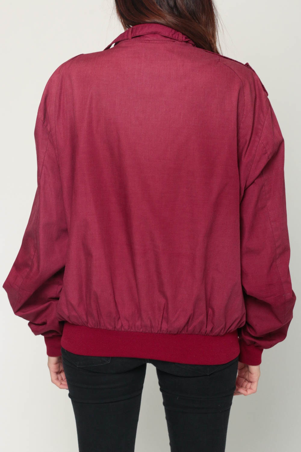 80s Members Only Burgundy Bomber Jacket Epaulette Windbreaker Extra Large