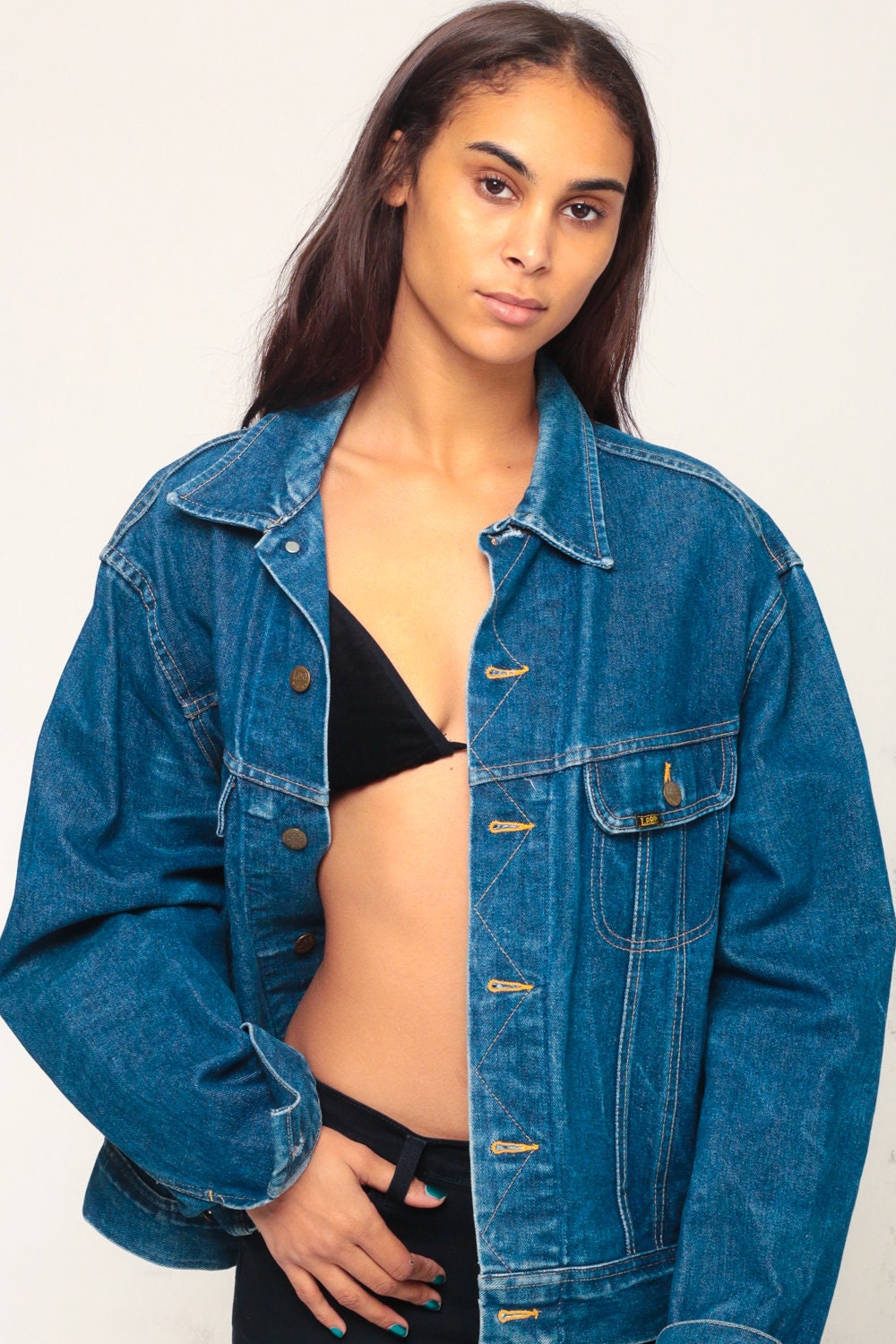 80s Lee Denim Jacket Blue Stone Wash Unisex Trucker Large