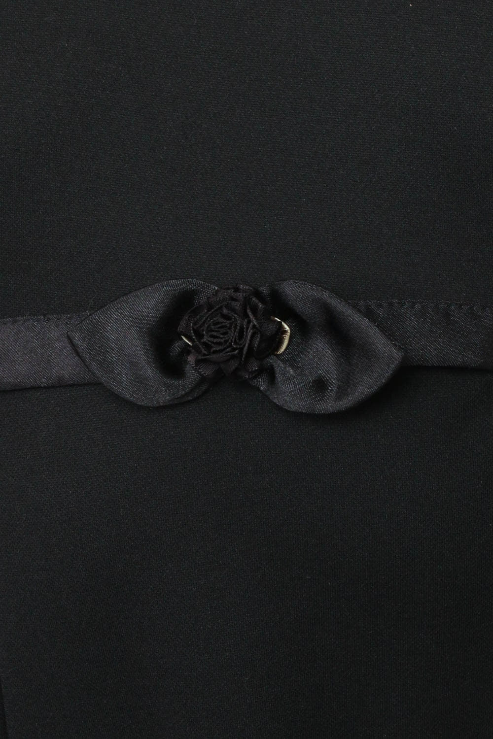 80s Black Mini Dress Flutter Sleeve Shift Rosette Waist Extra Small XS