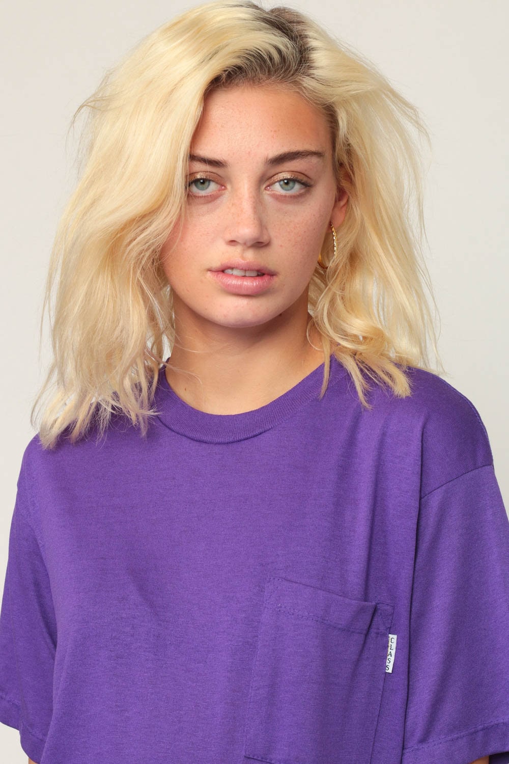 80s Purple T-Shirt Pocket Tee Cotton Blend Women's Small