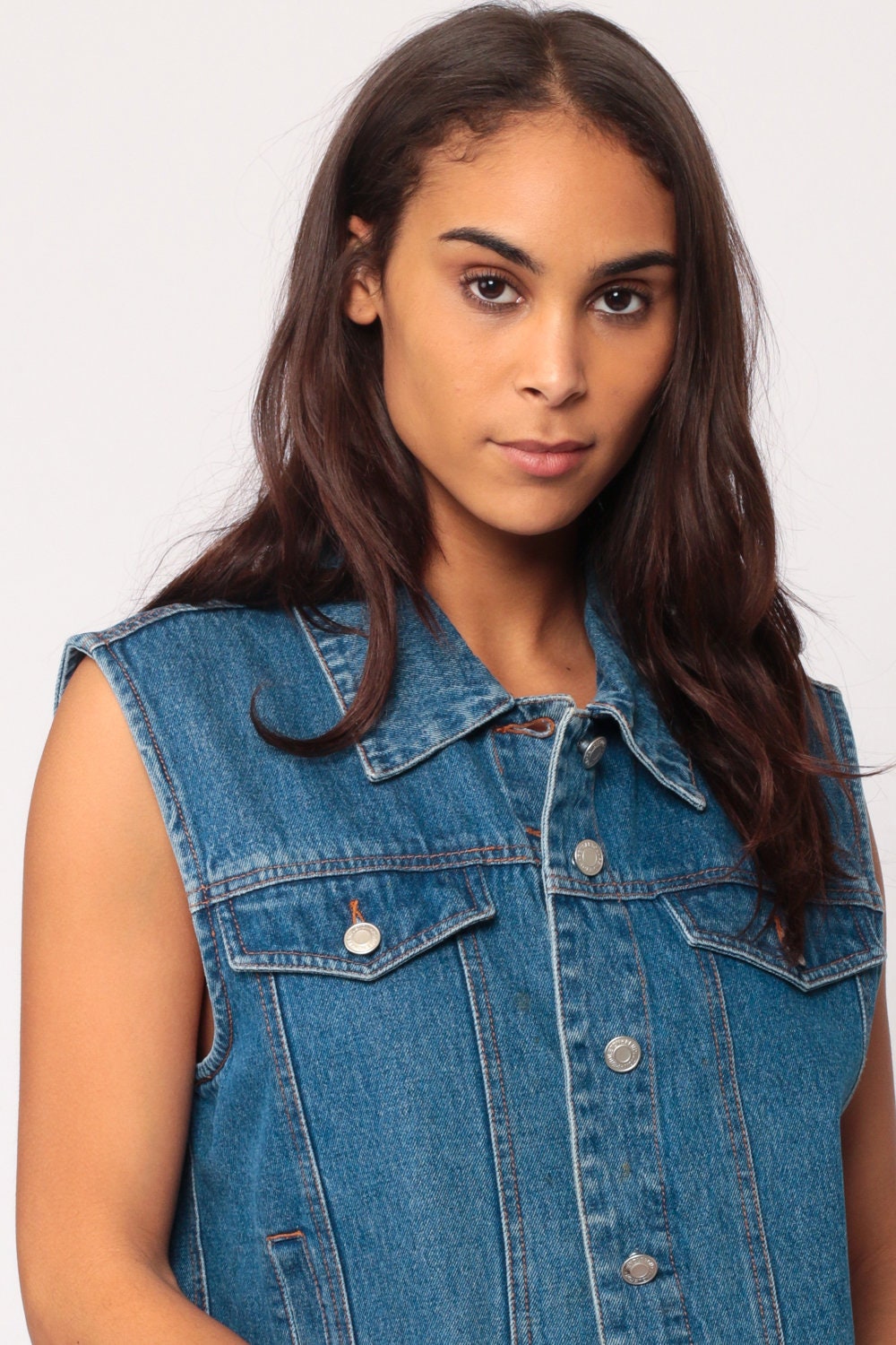90s Pendleton Denim Vest Southwestern Wool Print Blue Jean Top Medium