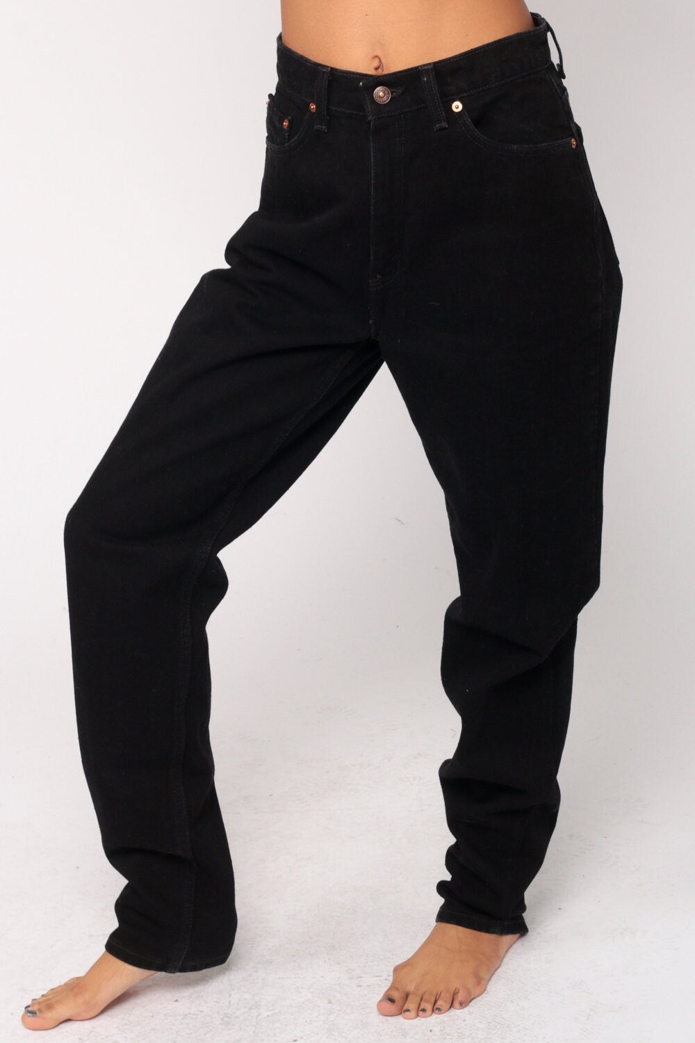 80s Levi's 521 Black Denim High-Waist Mom Jeans Medium 10