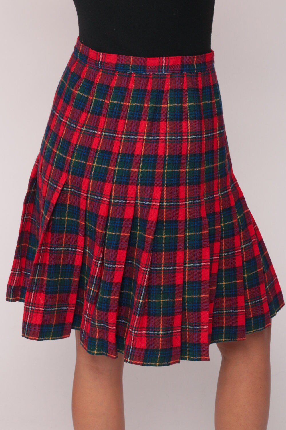 70s Pendleton Plaid Wool Mini Skirt High Waisted Pleated Red Extra Small