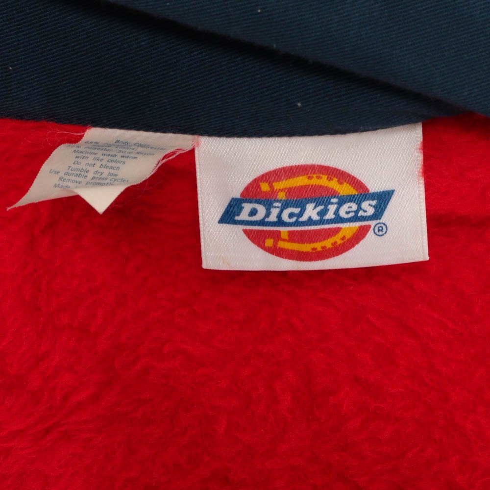 80s Dickies Navy Zip-Up Jacket Fuzzy Red Lining Workwear Extra Large XL