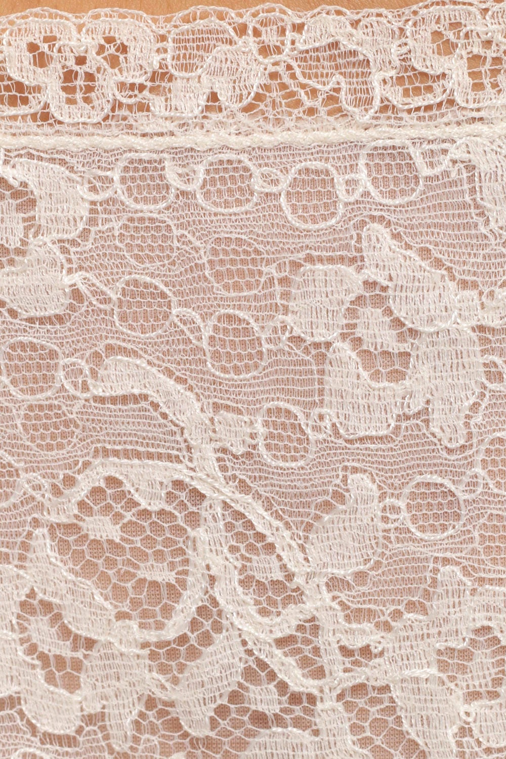 70s 80s Lace Slip Dress Off-White Midi Empire Waist Deep V Small