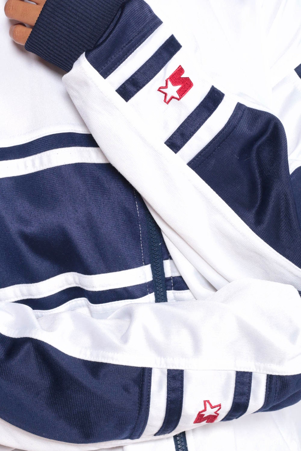 90s Starter Track Jacket White Blue Striped Zip-Up Medium Large