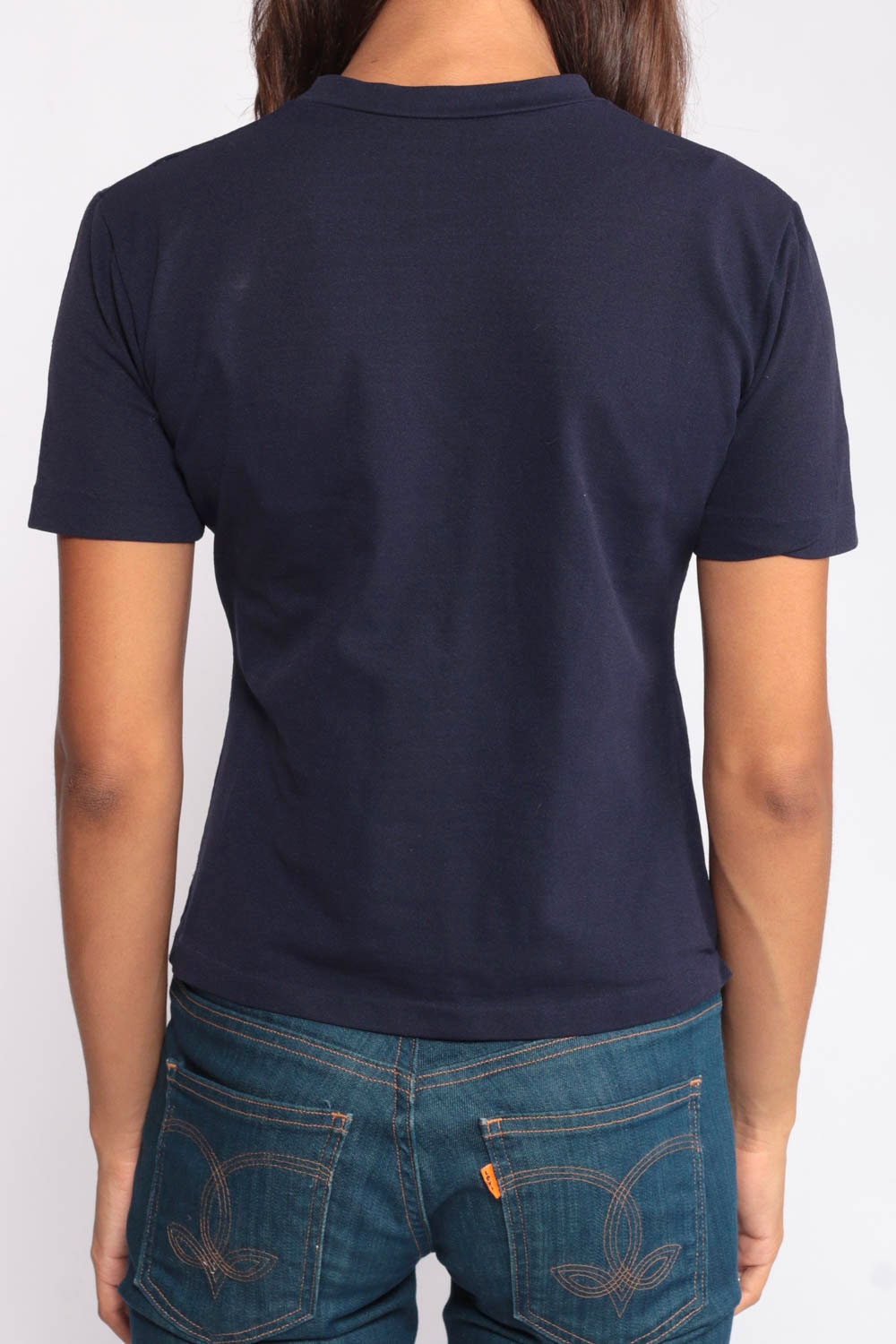 70s Nautical Anchor Print T-Shirt Navy Short Sleeve Vintage Tee Small