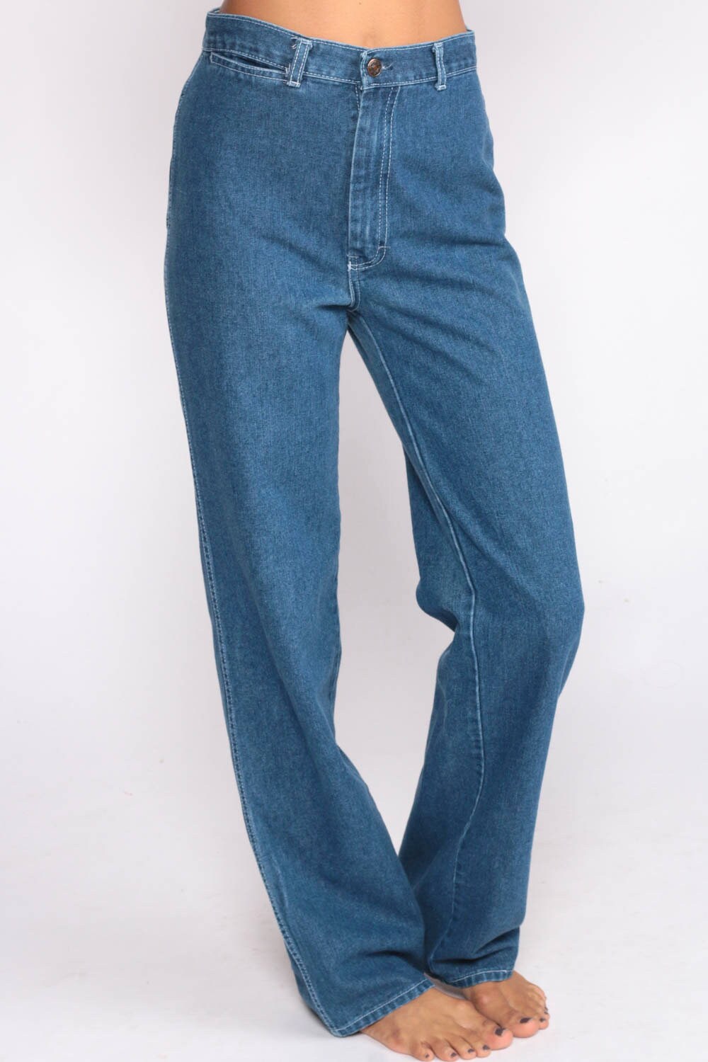 70s High Waisted Wide Leg Blue Denim Jeans Straight Leg Extra Small