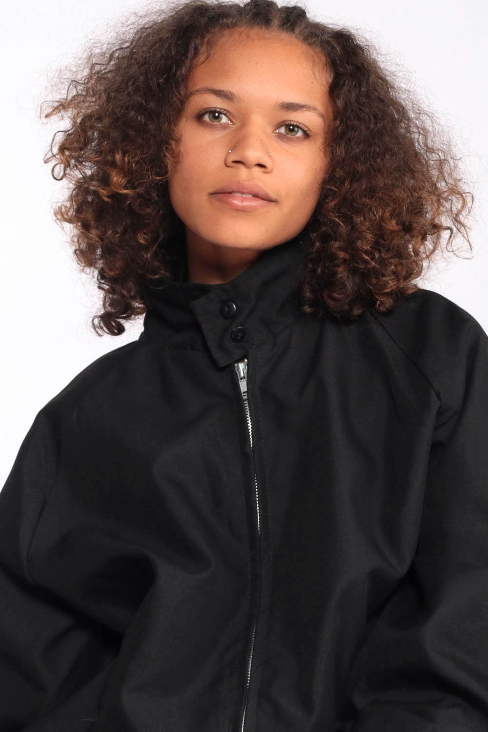 80s Black Bomber Jacket Plaid Lined Cafe Racer Moto Windbreaker Extra Large