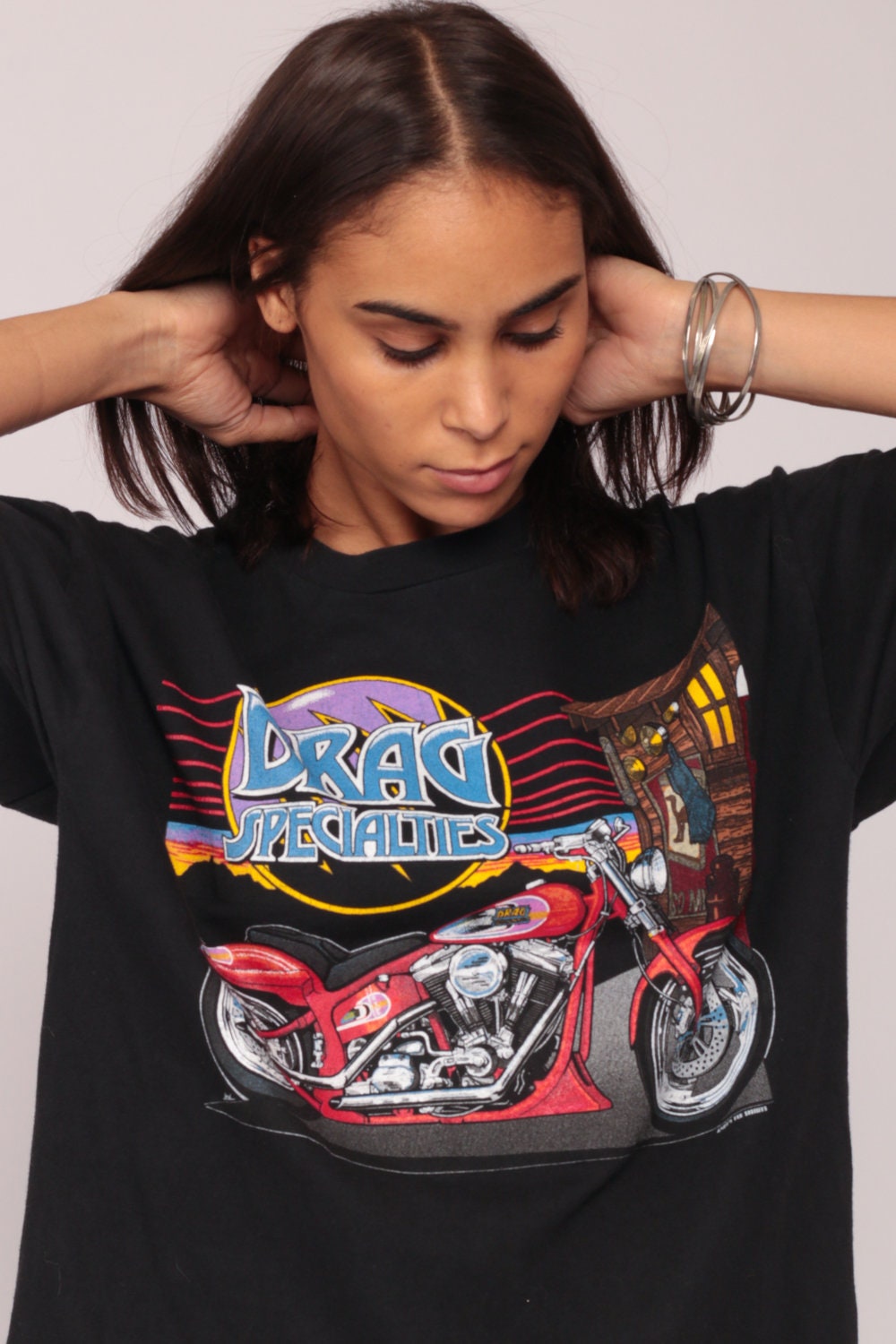 90s Drag Specialties Motorcycle Graphic T-Shirt Black Biker Unisex Large