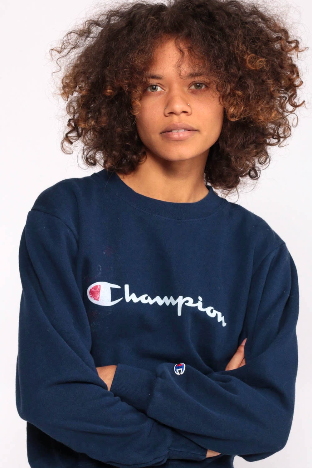 90s Champion Navy Crewneck Sweatshirt Pullover Small