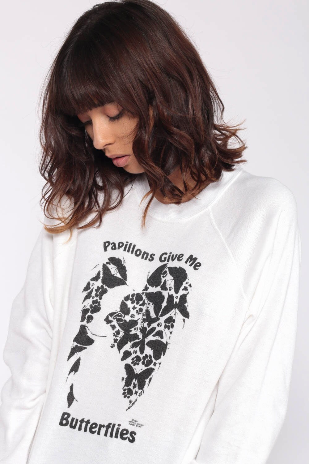80s Butterfly Papillions Sweatshirt White Graphic Crewneck Extra Small