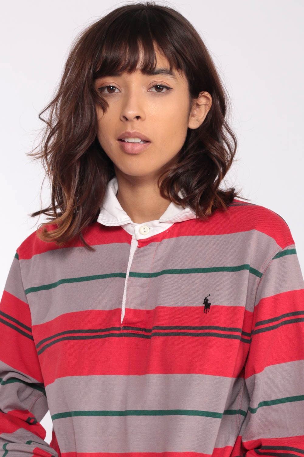 Ralph Lauren Polo Sport 90s Striped Long Sleeve Shirt Grey Large