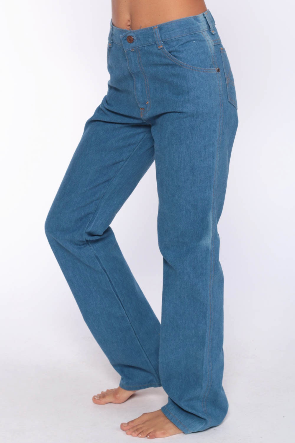70s High Waisted Straight Leg Jeans Blue Denim Unisex Small