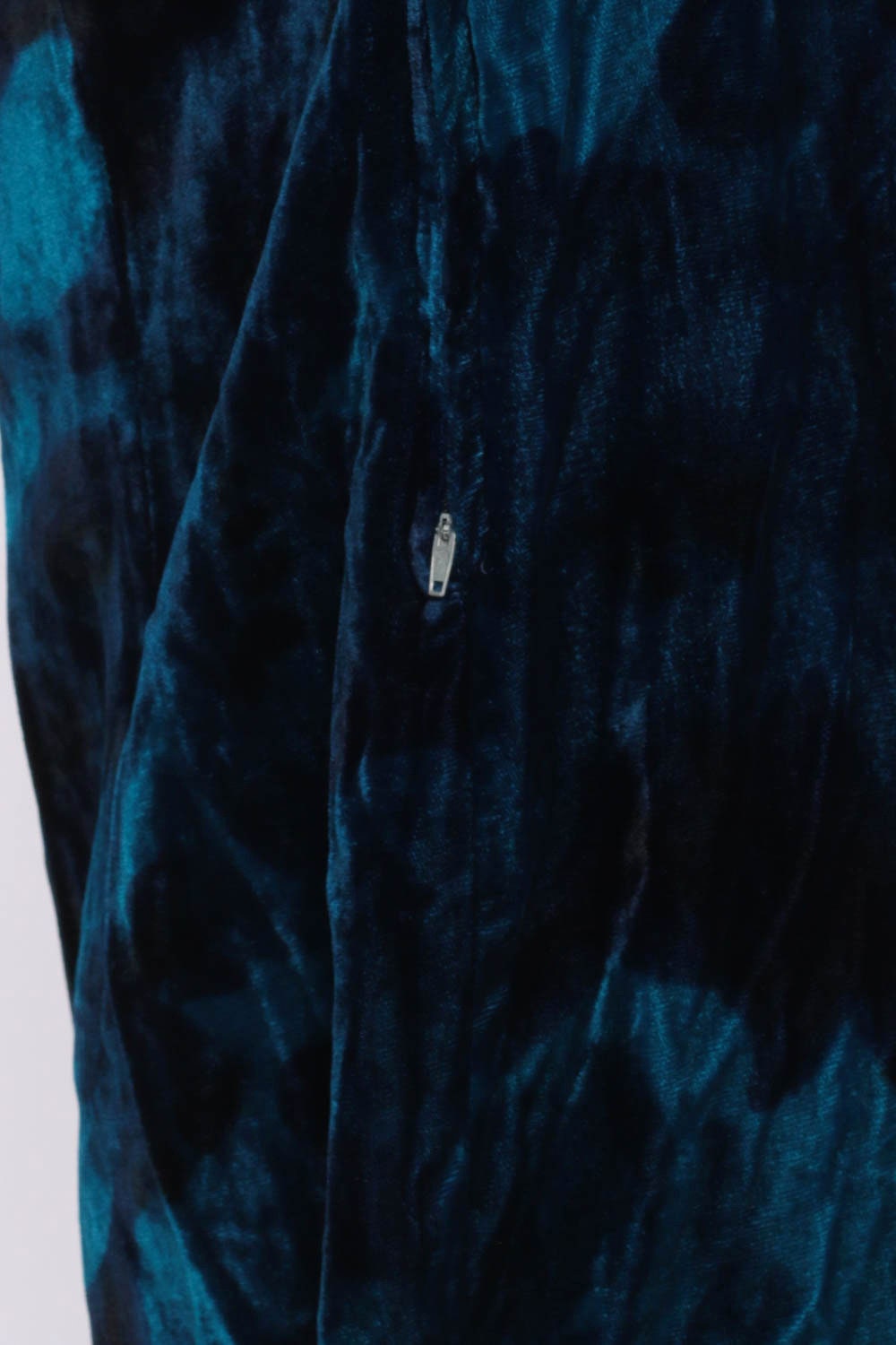 80s Blue Velvet Mini Dress Floral Tie Dye Long Sleeve Shift Medium