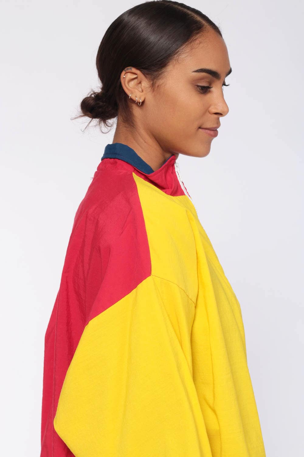 80s Colour Block Windbreaker Jacket Red Yellow Quarter Zip Extra Large
