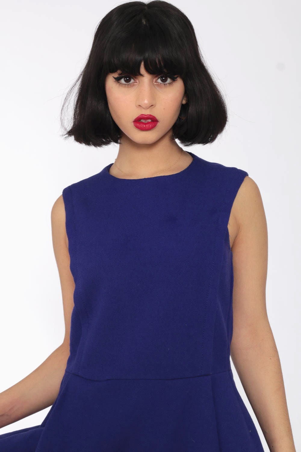 60s Mod Mini Dress Purple Wool Sleeveless Shift Space Age Small