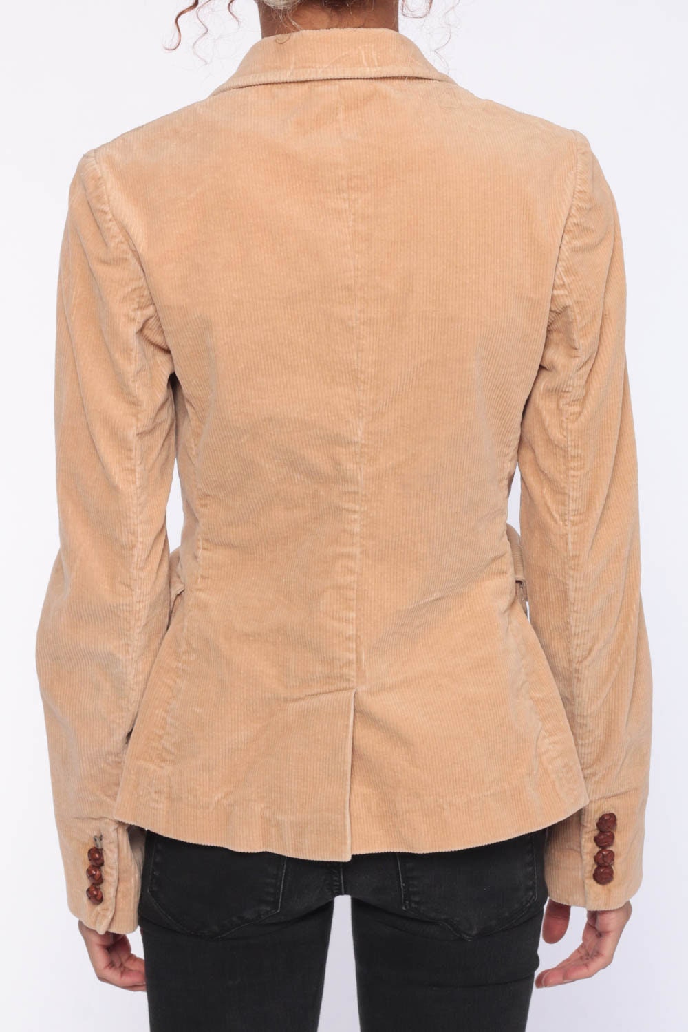 Ralph Lauren 90s Tan Corduroy Blazer Wooden Buttons Fitted Extra Small