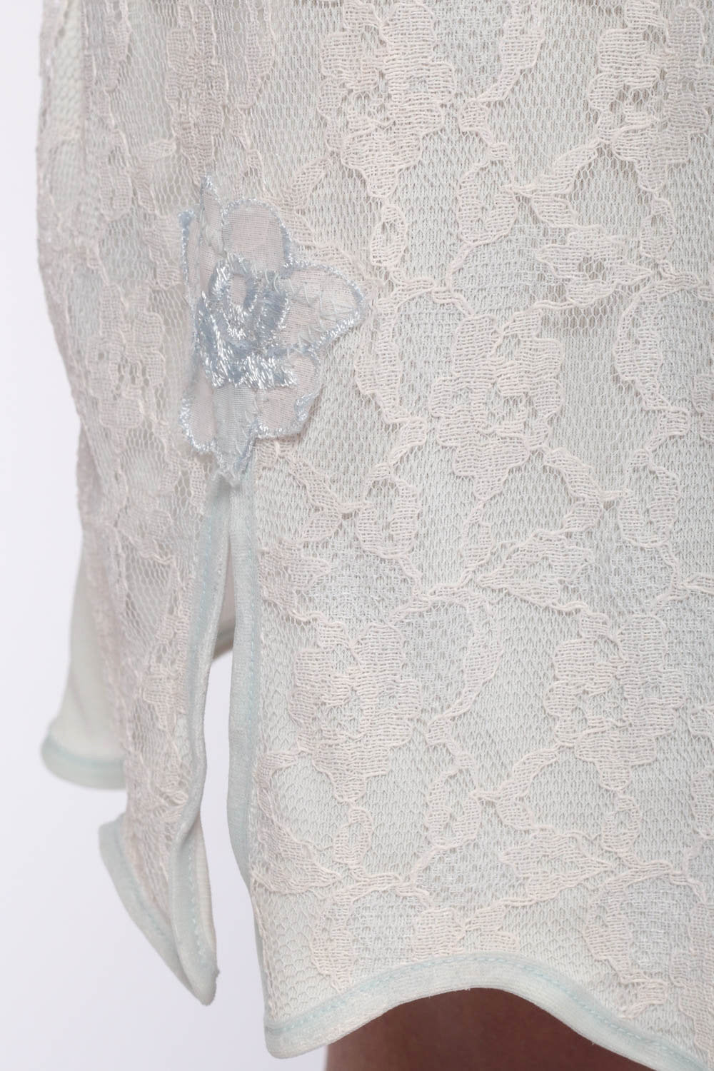 70s Blue Lace Half Slip Midi Skirt High Waisted Nylon Lingerie Extra Small