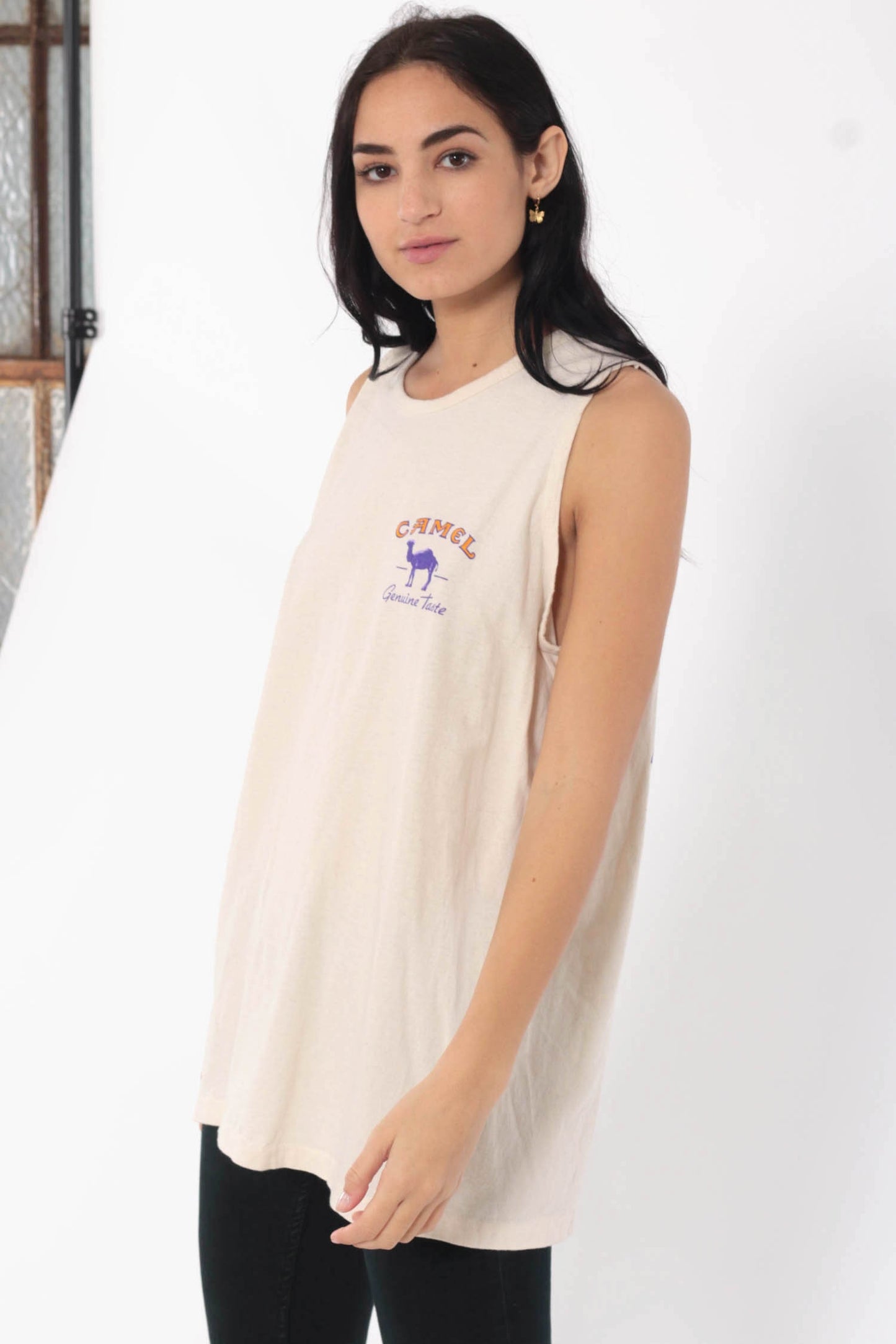 90s Camel Joe Cigarettes Graphic Tank Top Beige Cotton Unisex Extra Large