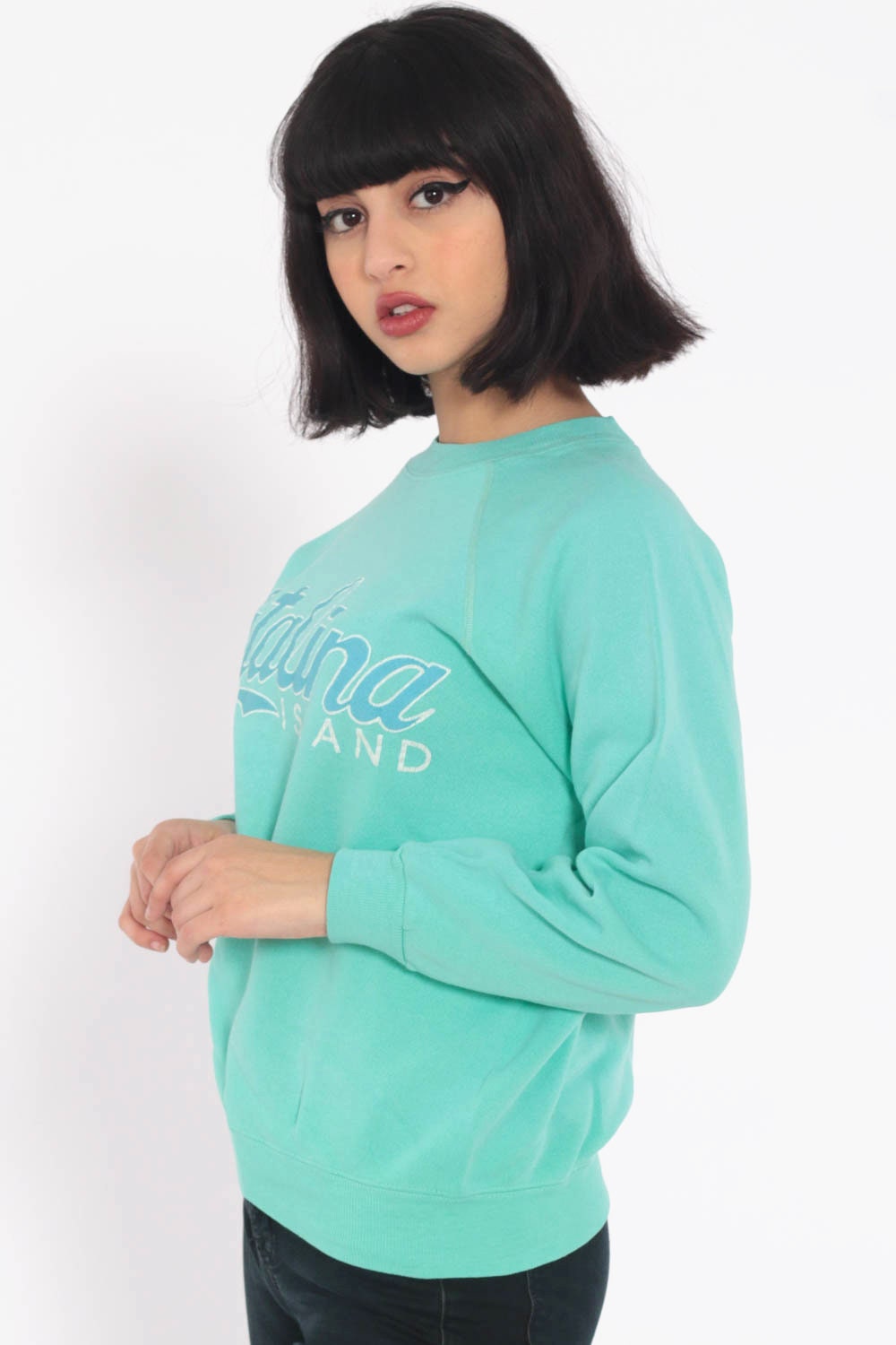 80s Catalina Island California Raglan Sweatshirt Turquoise Graphic Crewneck Extra Small