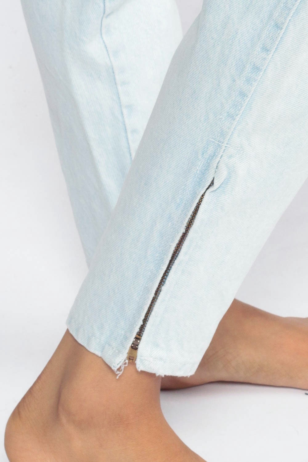 90s Sunset Blue Mom Jeans Light Wash High Waist Ankle Zip Tapered XXS
