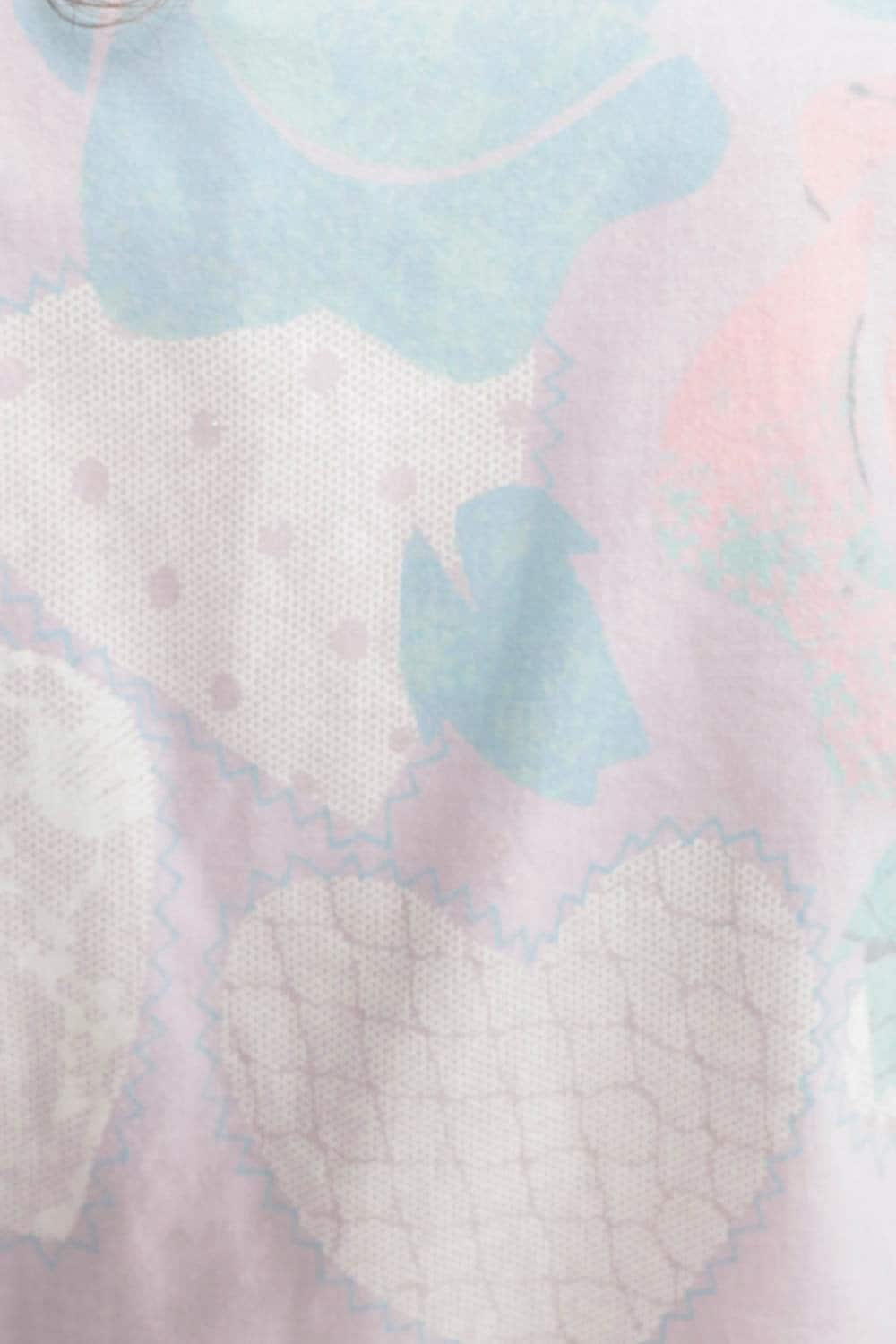 80s Heart Floral Button Up Blouse Baby Pink Glitter Print Extra Small XXS