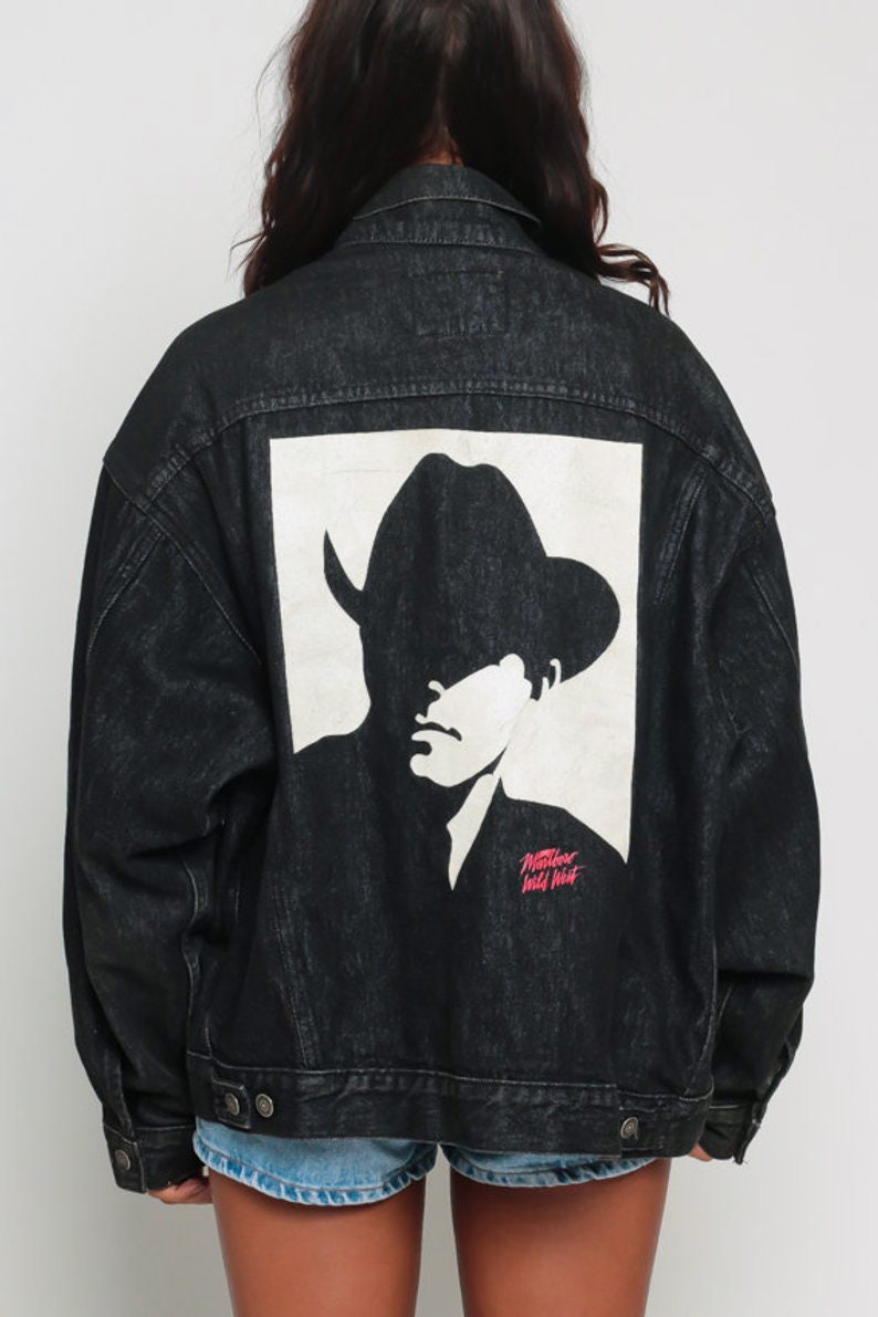 80s Marlboro Man Black Denim Jacket Large Unisex
