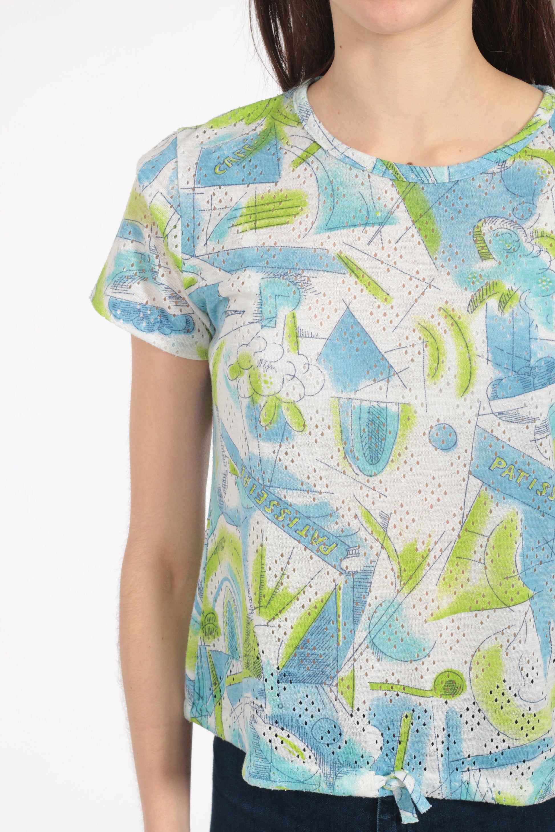 70s French Patisserie Ice Cream Graphic T-Shirt Cutout Small