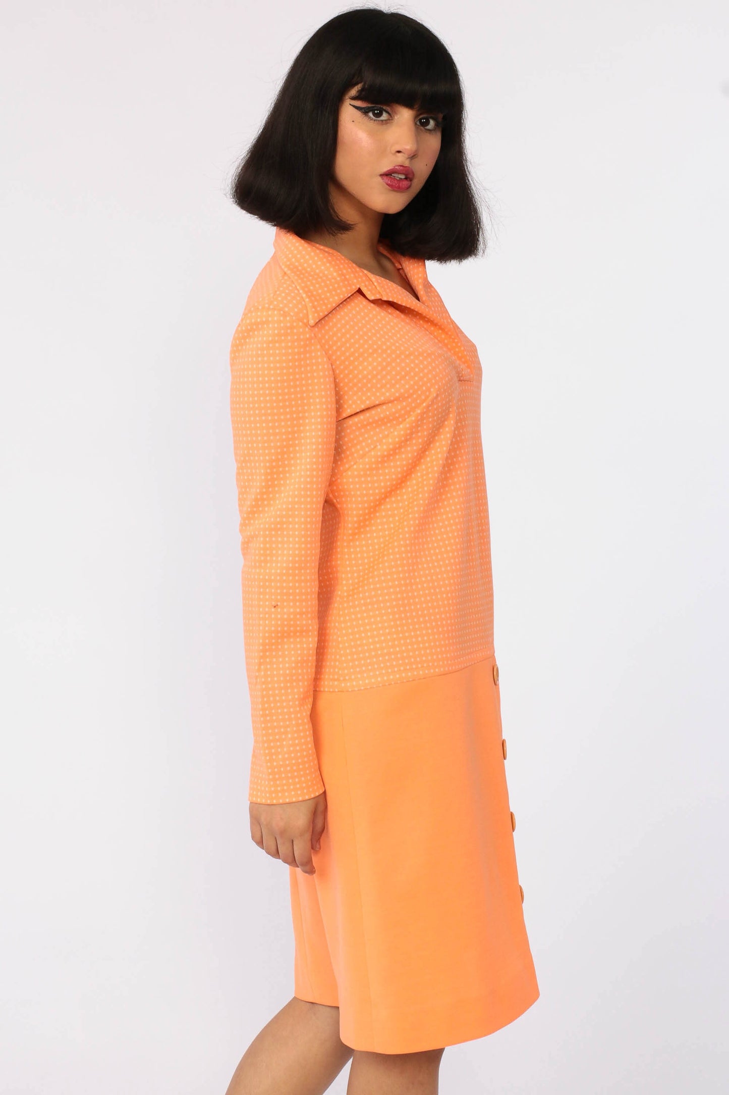 60s Mod Mini Dress Orange Polka Dot Drop Waist Shift Medium
