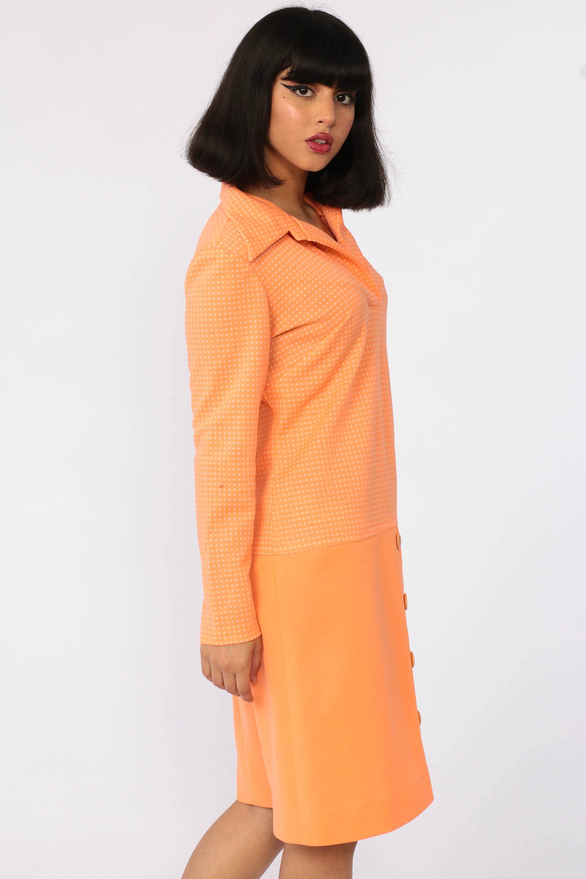 60s Mod Mini Dress Orange Polka Dot Drop Waist Shift Medium