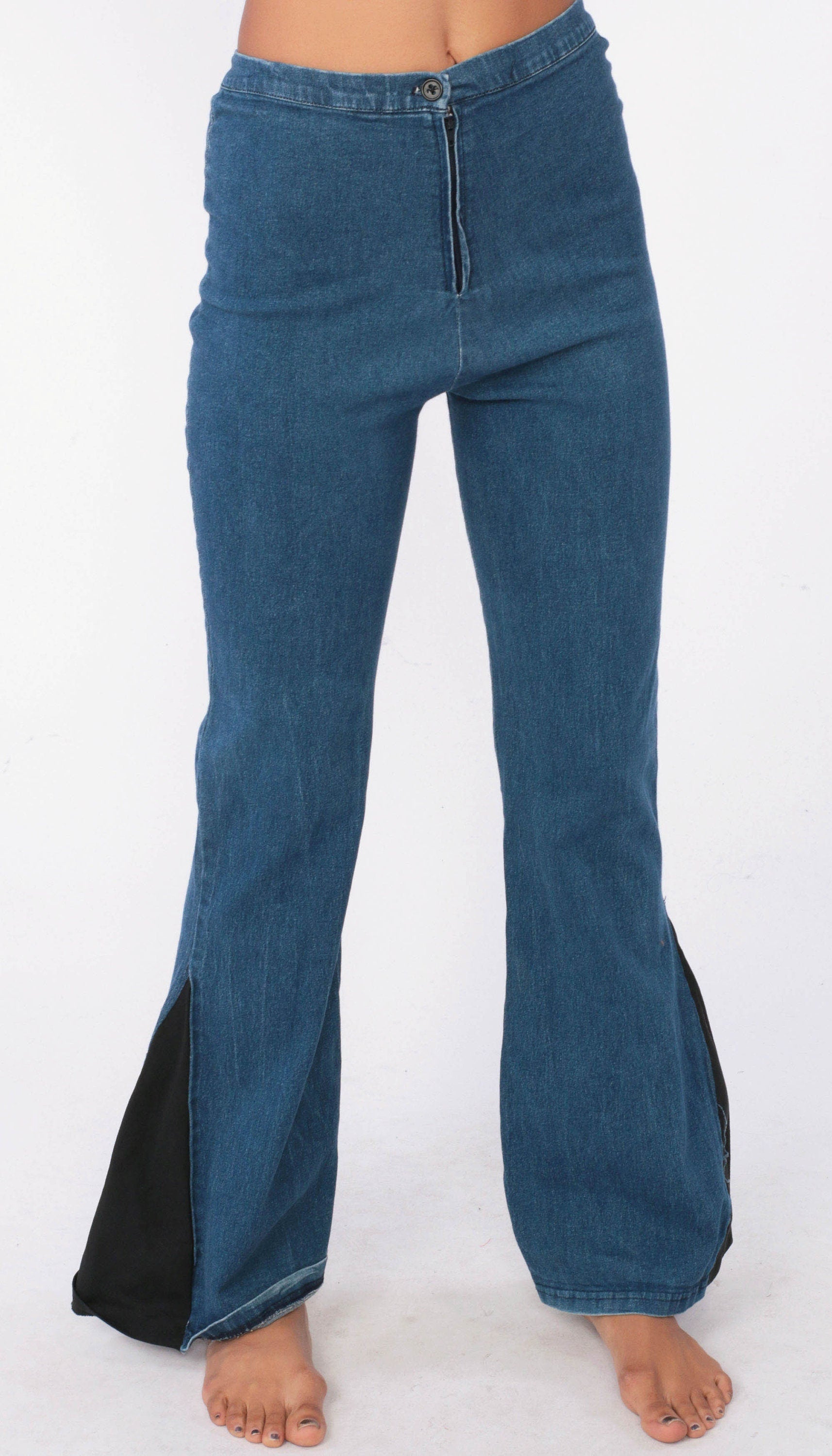 90s Blue Flared Jeans High Rise Stretchy Y2K Bell Bottom Denim Extra Small