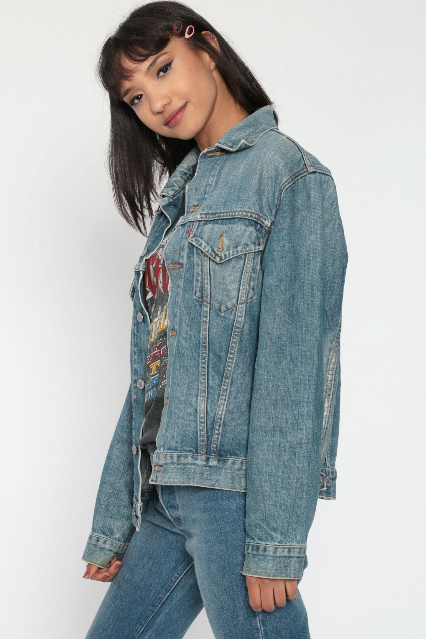 90s Levi's Denim Trucker Jacket Blue Red Tab Small Medium
