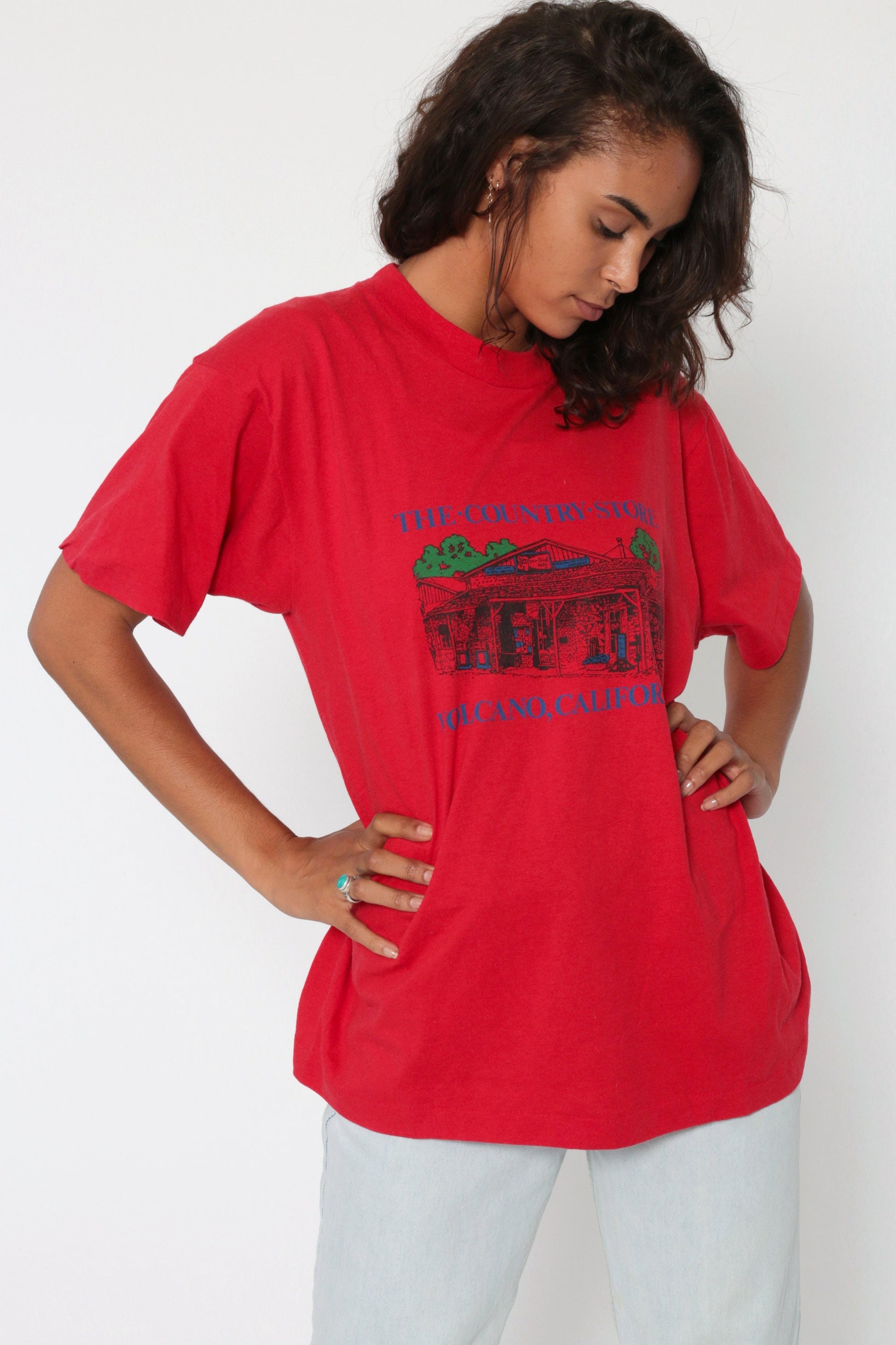 80s Volcano California Country Store Graphic Tee Screen Stars Red Medium