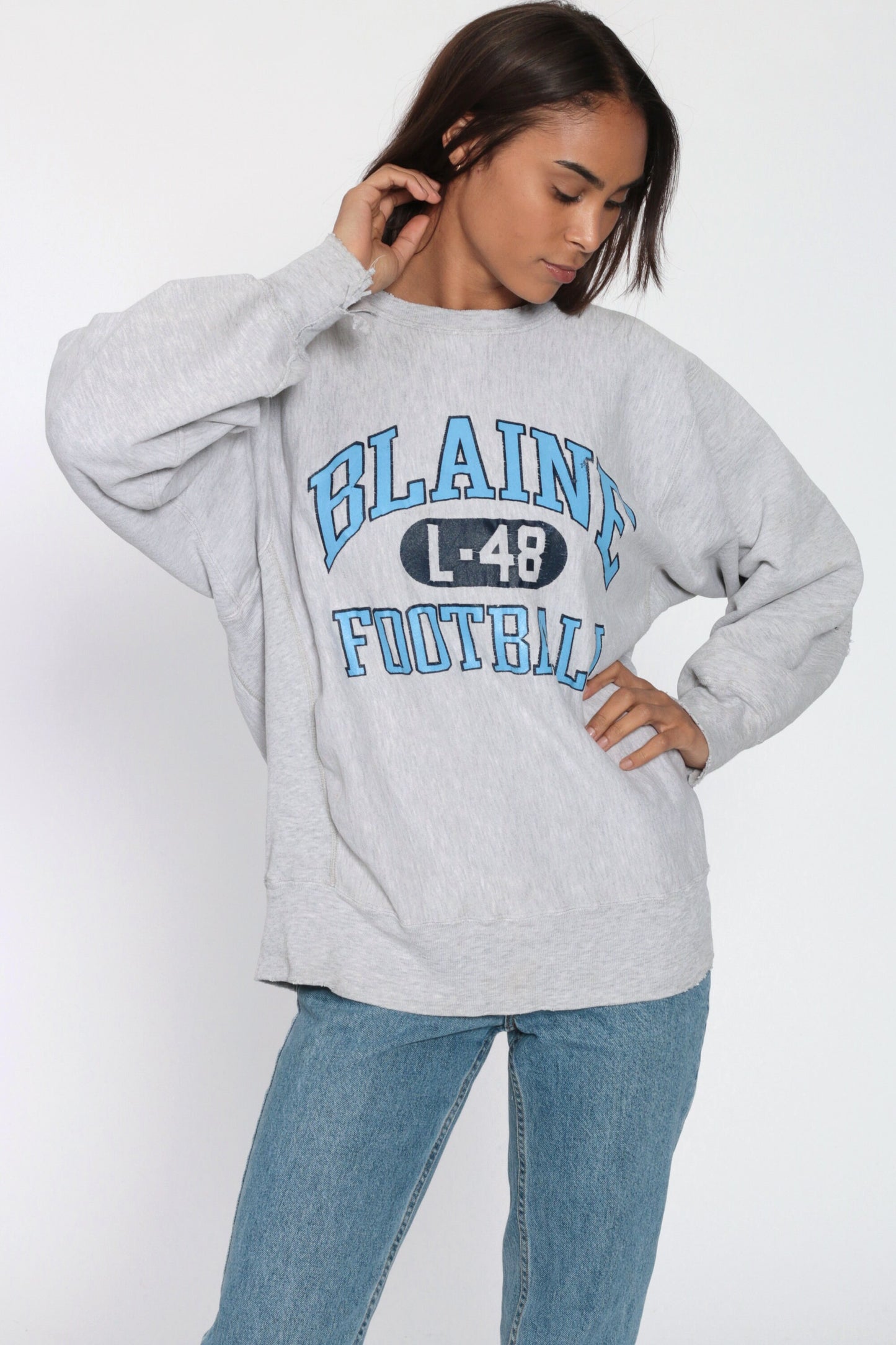 90s Champion Blaine Football Minnesota Reverse Weave Sweatshirt Grey Medium