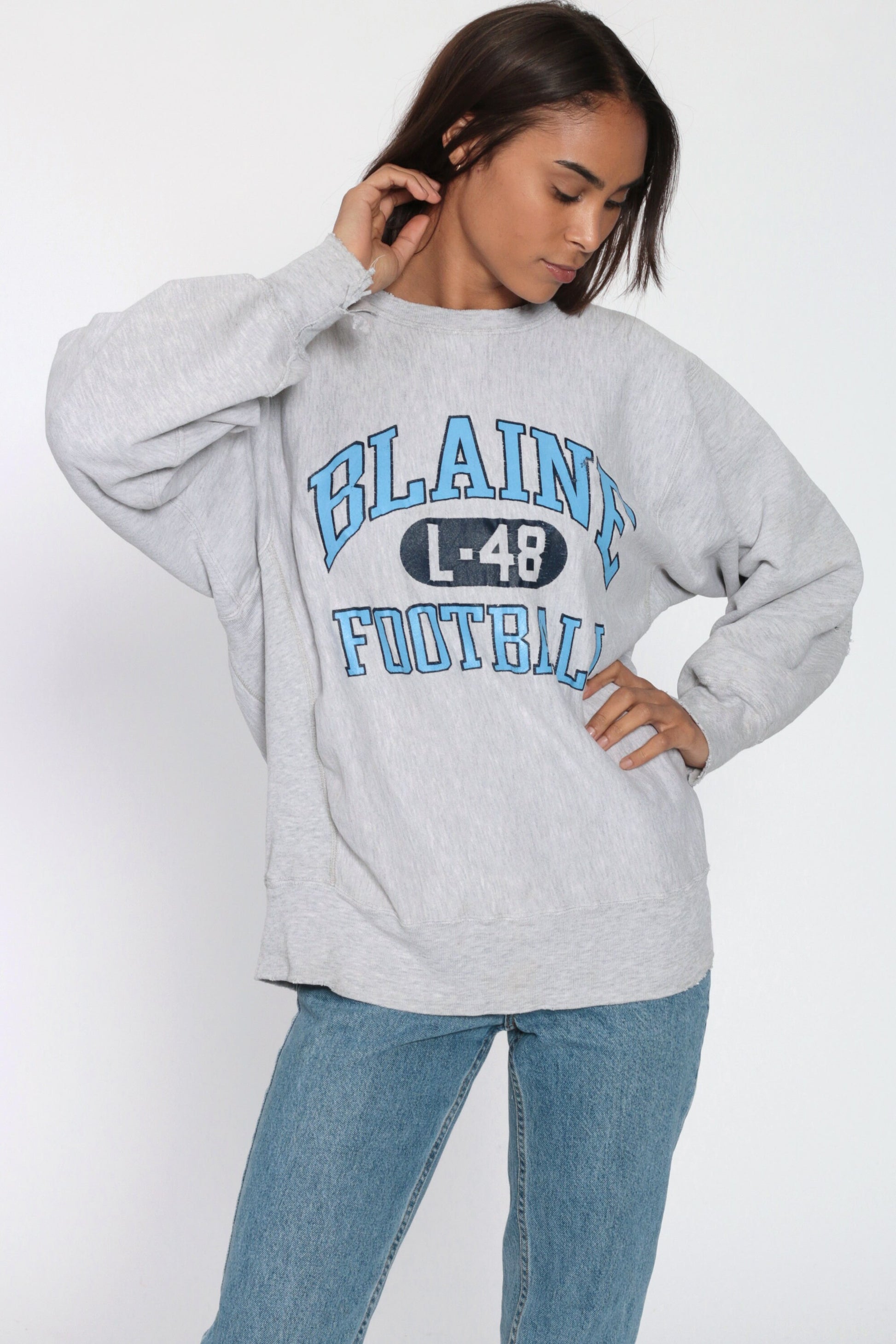 90s Champion Blaine Football Minnesota Reverse Weave Sweatshirt Grey Medium